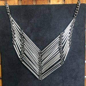 Express Chevron Tribal Short Silver Stmt Necklace